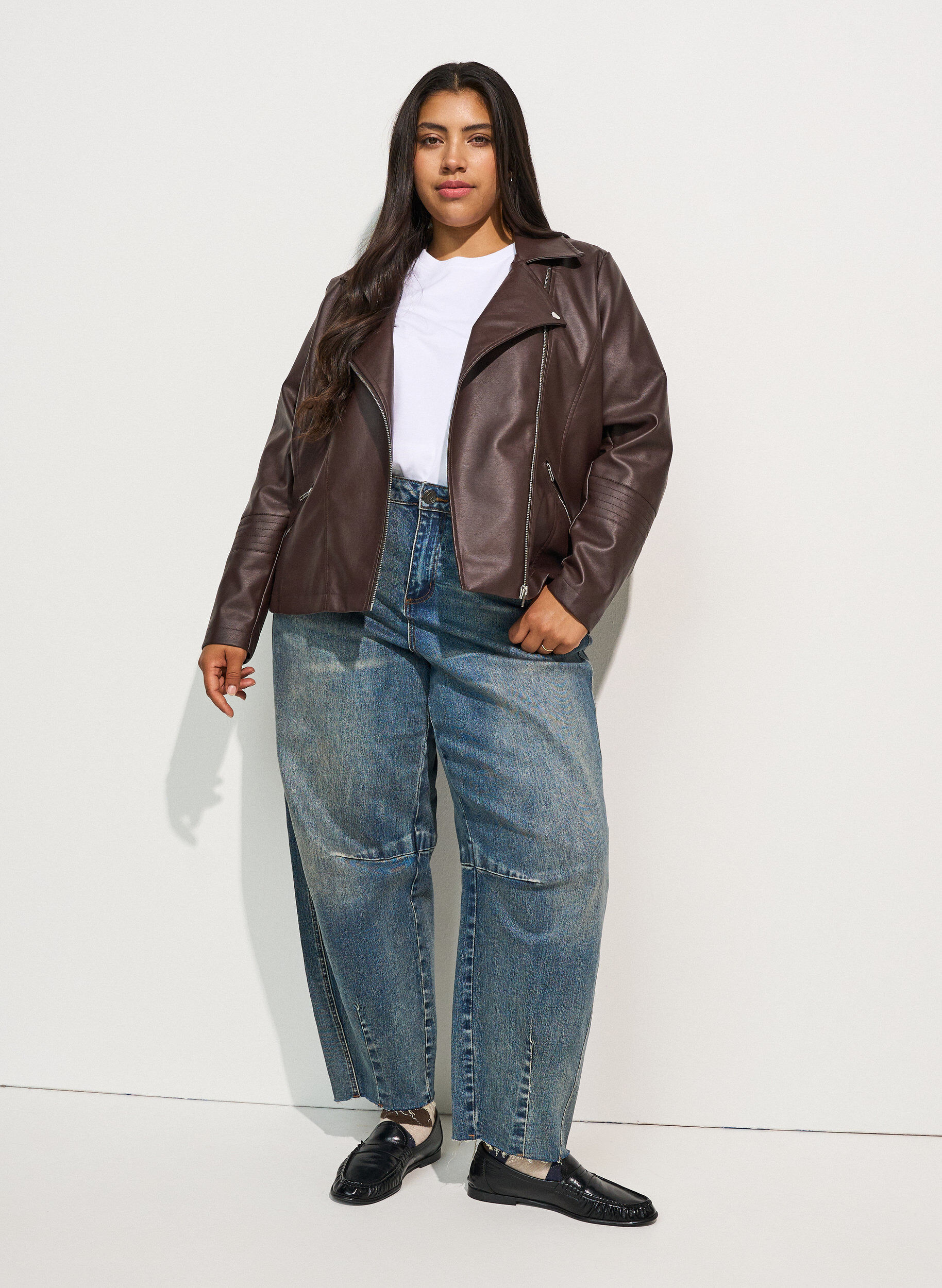 ZizziBiker-takki keinonahasta, Ruskea, Model image number 1