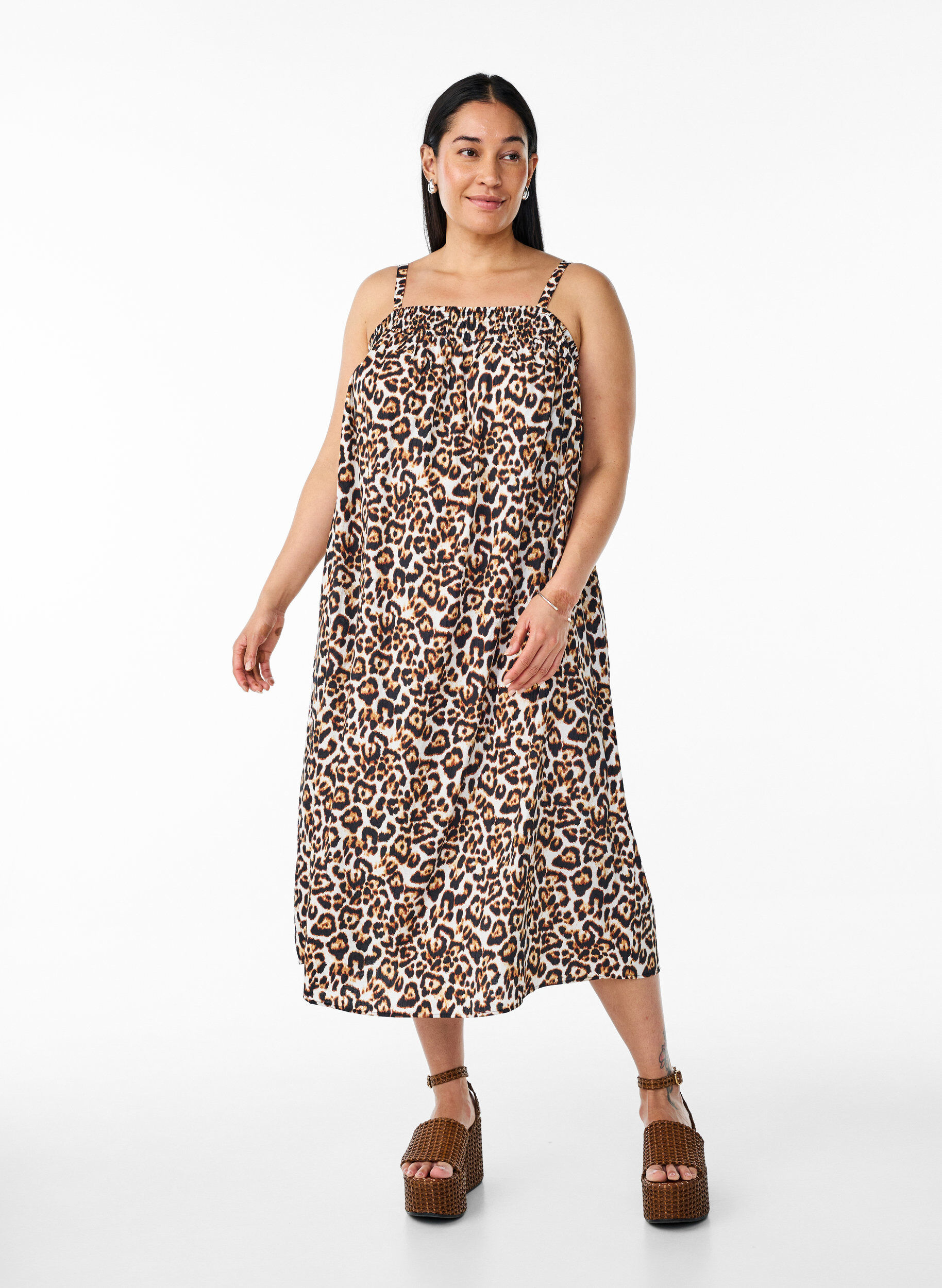 Midi-mekko viskoosia, Beige, Model