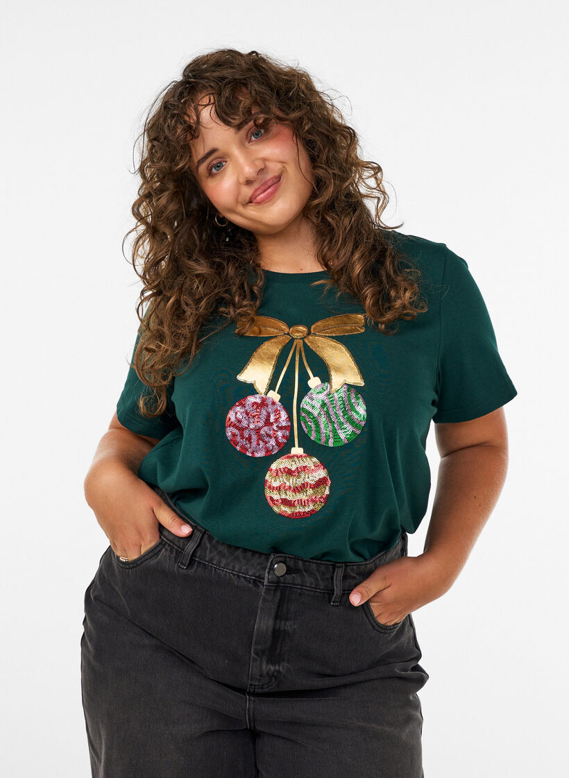 Joulupaita luomupuuvillasta, Vihre&auml;, Model image number 0