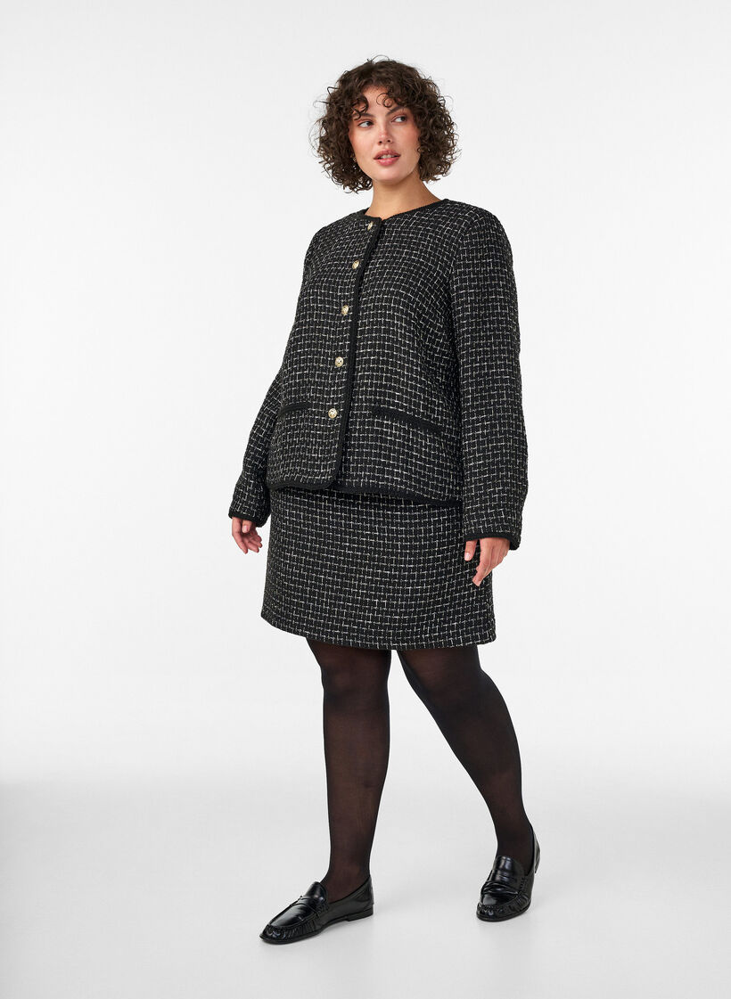 Boucl&eacute;takki kultaisilla napeilla, Musta, Model image number 1