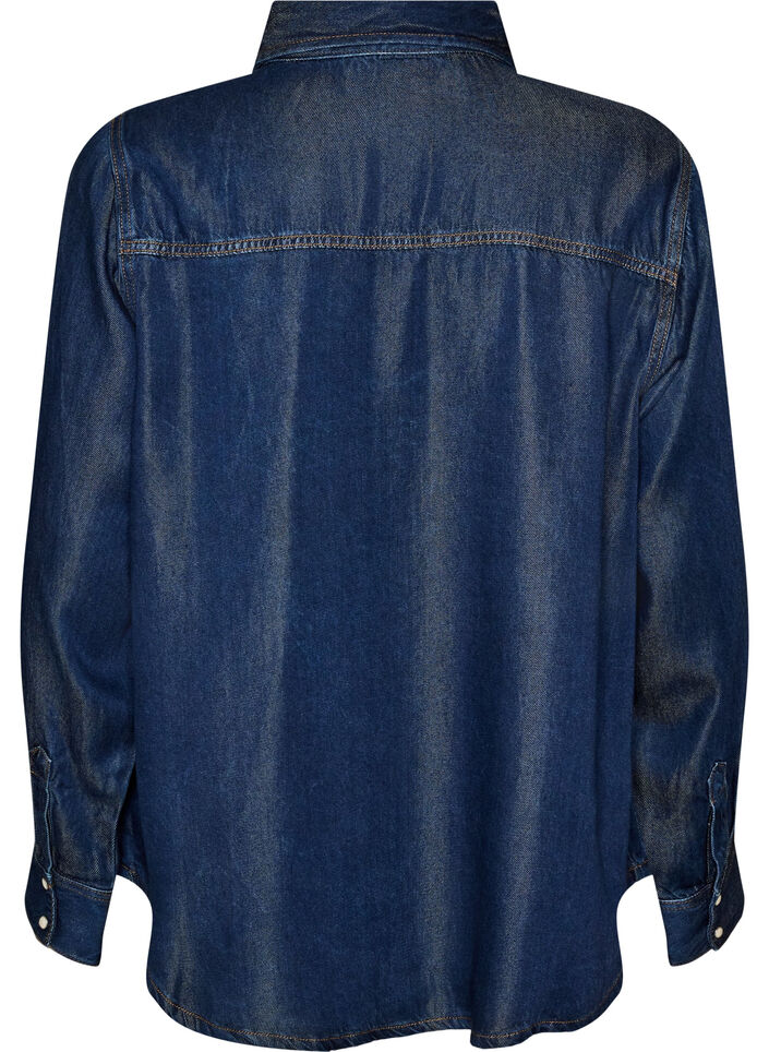 Denim-paita lyocellissa painonapeilla, Sininen, Packshot image number 1