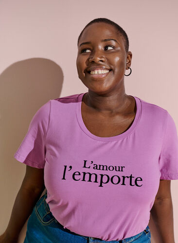 Lyhythihainen puuvillainen t-paita painatuksella,  Lavender LAMOUR, Image image number 0