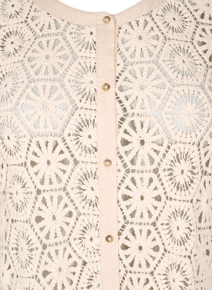 Virkattu neuletakki lyhyillä hihoilla, Beige, Packshot image number 2