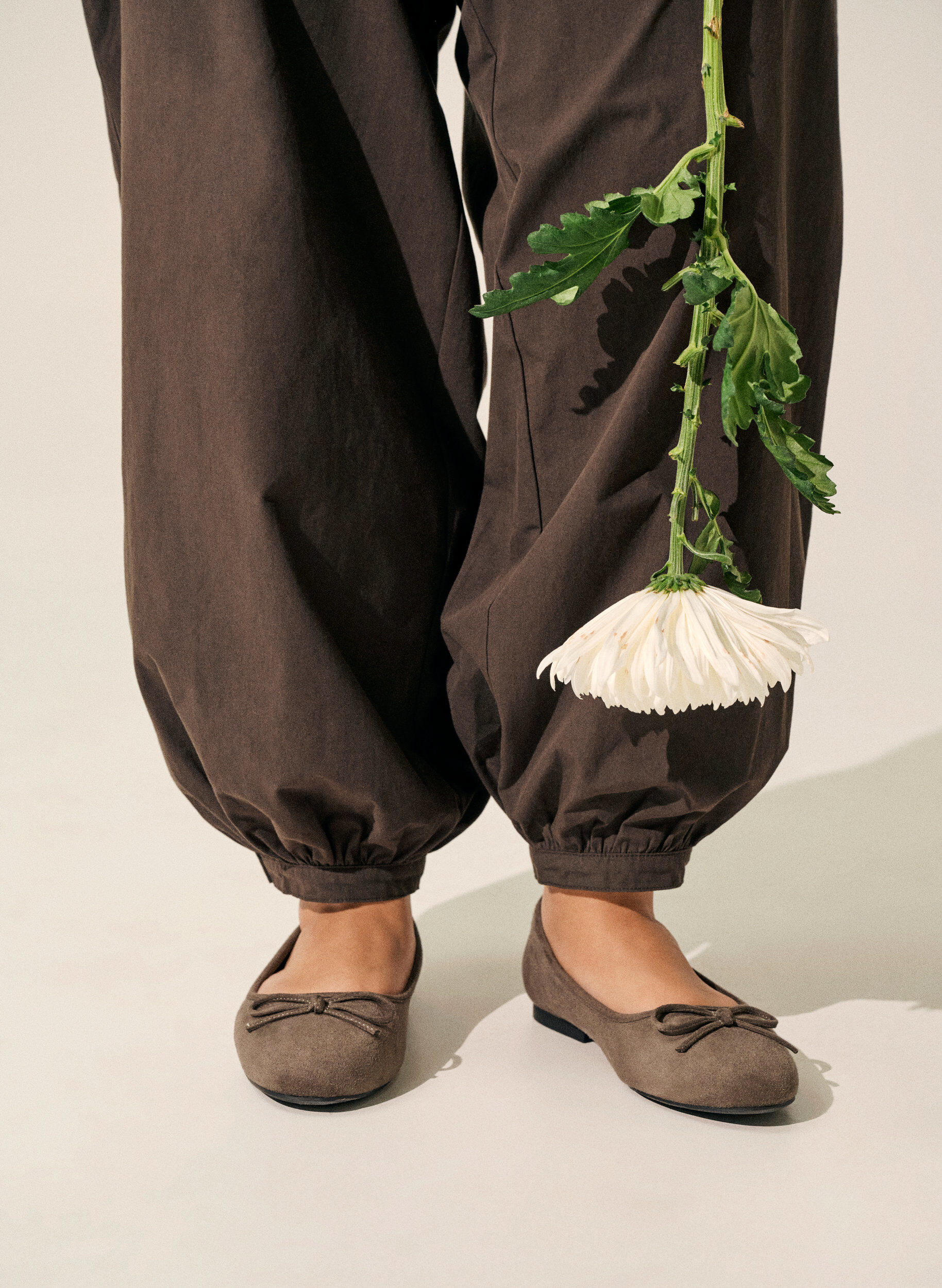 Zizzi Tekonahkainen mokkaj&auml;ljitelm&auml;ballerina rusetilla, Ruskea, Image image number 0