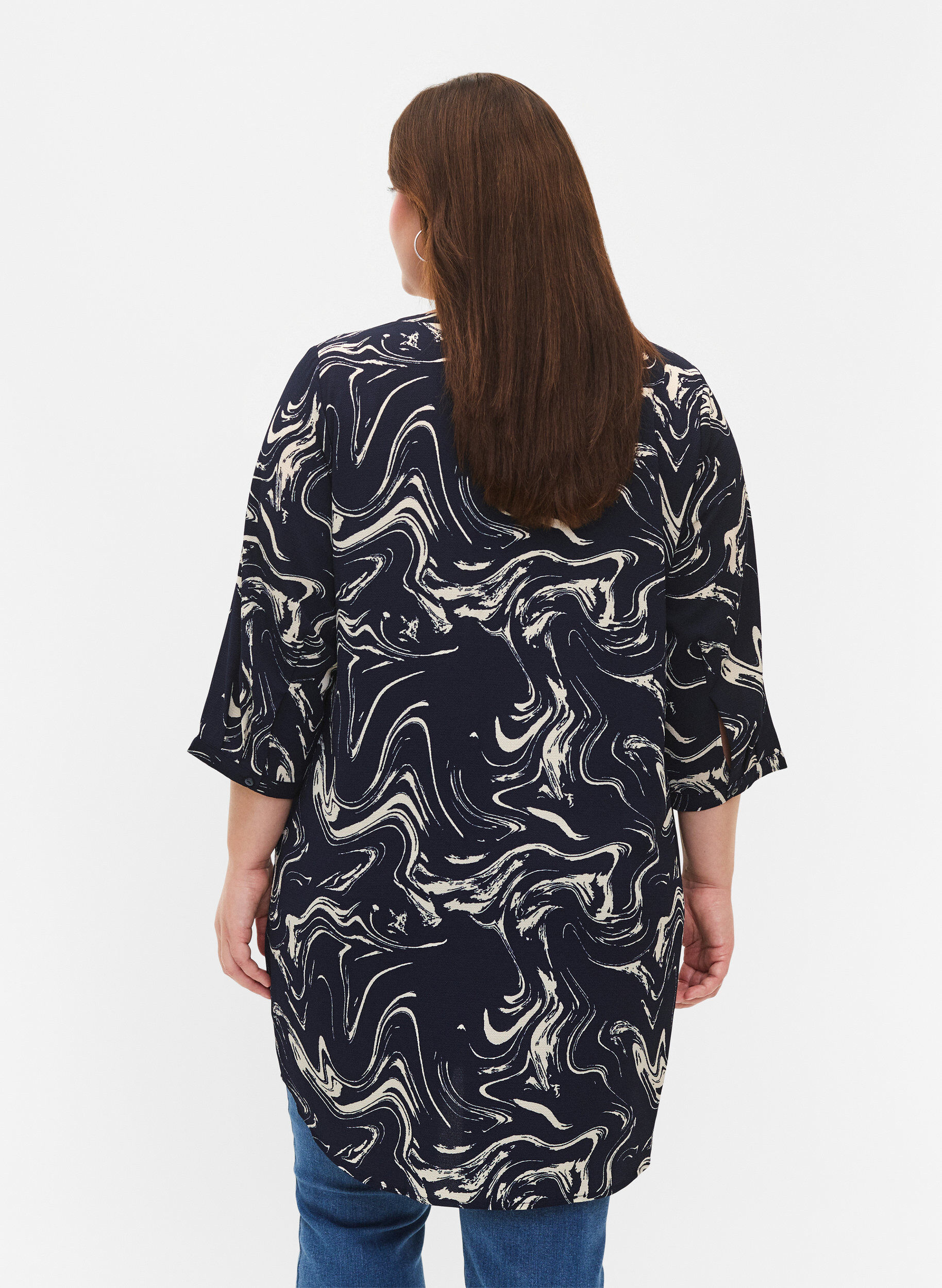 Zizzi Tunika &frac34;-hihoilla ja printill&auml;, N. Blazer Swirl AOP, Model image number 1