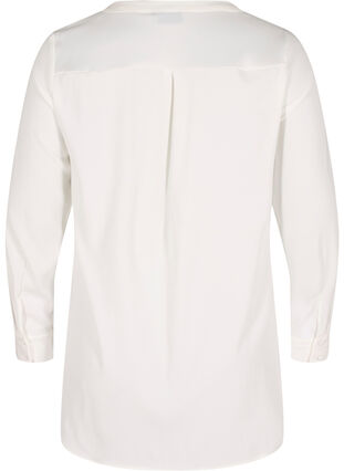 Pitkä yksivärinen paita rintataskulla, Warm Off-white, Packshot image number 1