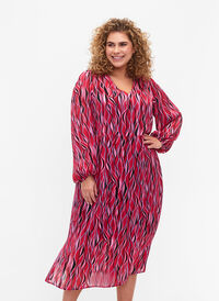 Pitkähihaiset midi-mekko kuviolla, Fuchsia Pink AOP, Model