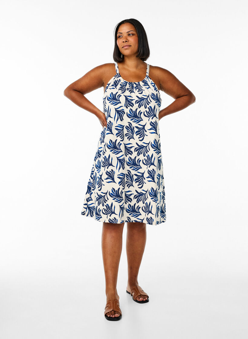 Midipituinen olkainmekko luomupuuvillaa, Valkoinen, Model image number 1