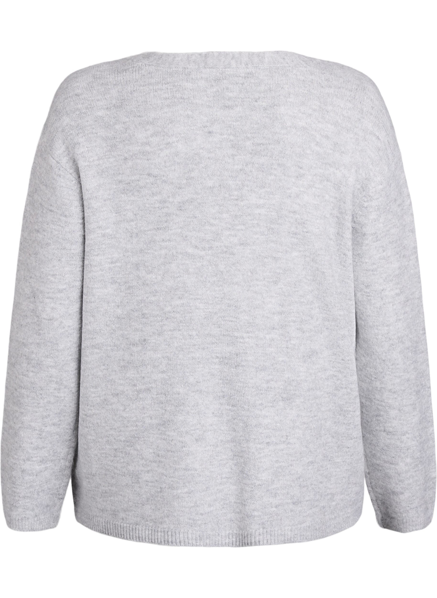 Zizzi Neuletakki V-p&auml;&auml;ntiell&auml; ja kirjailtuilla kukilla, Harmaa, Packshot image number 1