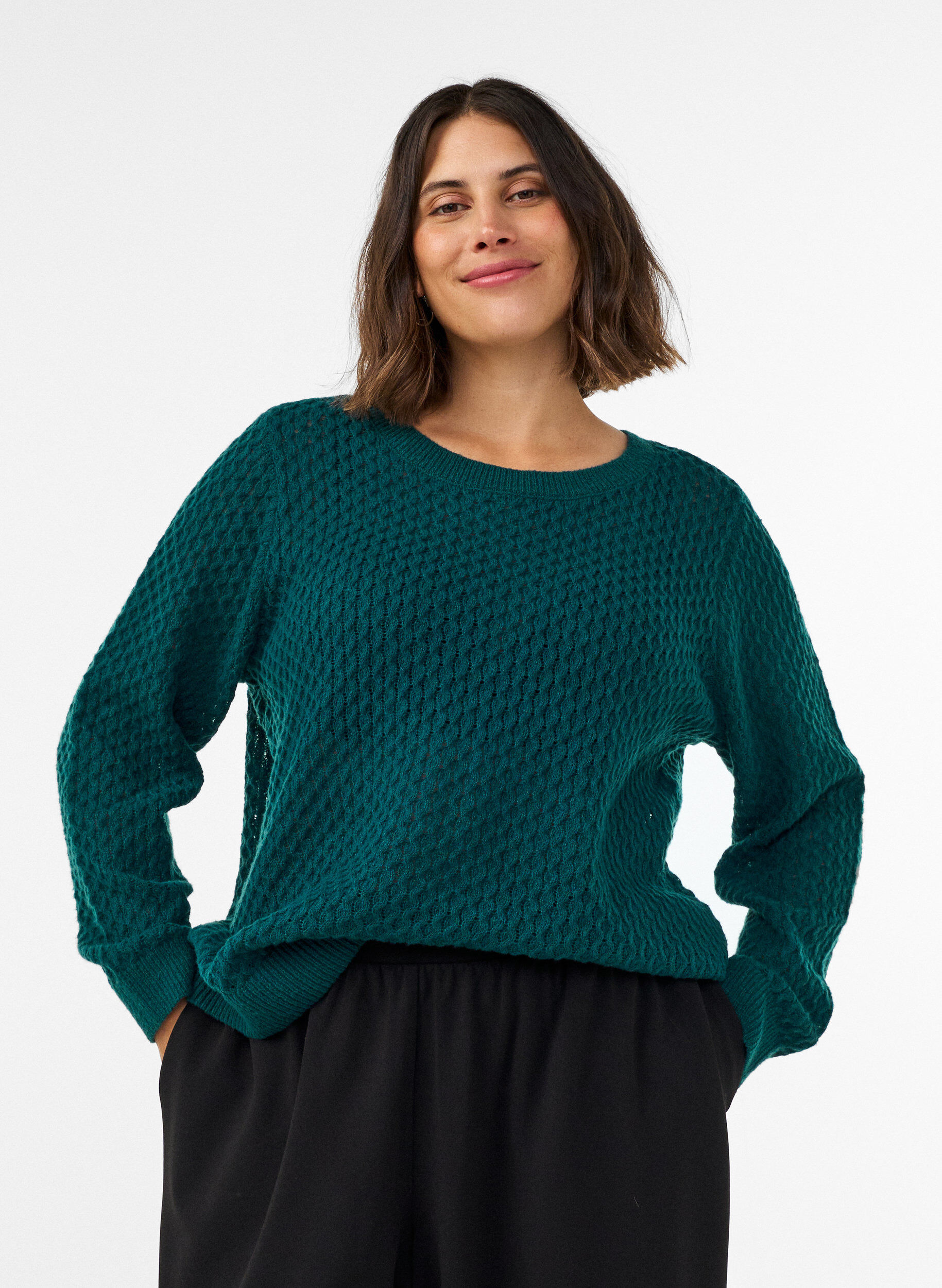 ZizziNeulepusero strukturoidulla reik&auml;neulekuviolla, Vihre&auml;, Model image number 0
