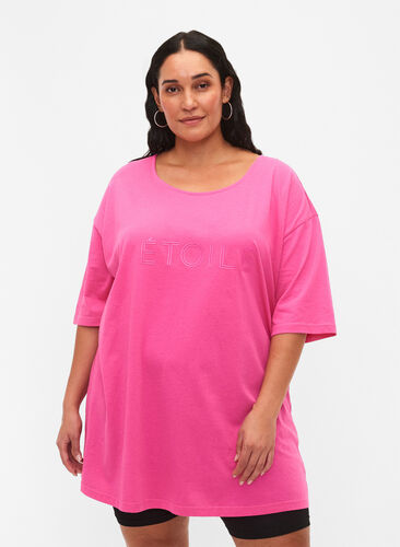 Puuvillainen oversize t-paita painatuksella, Shocking Pink ÉTOILÉ, Model image number 0