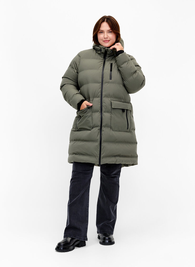 Toppatakki hupulla ja taskuilla, Vihre&auml;, Model image number 1