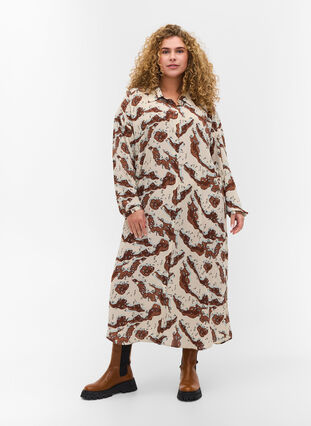 Pitkähihainen mekko kuosilla ja napituksella, Camouflage AOP, Model image number 2