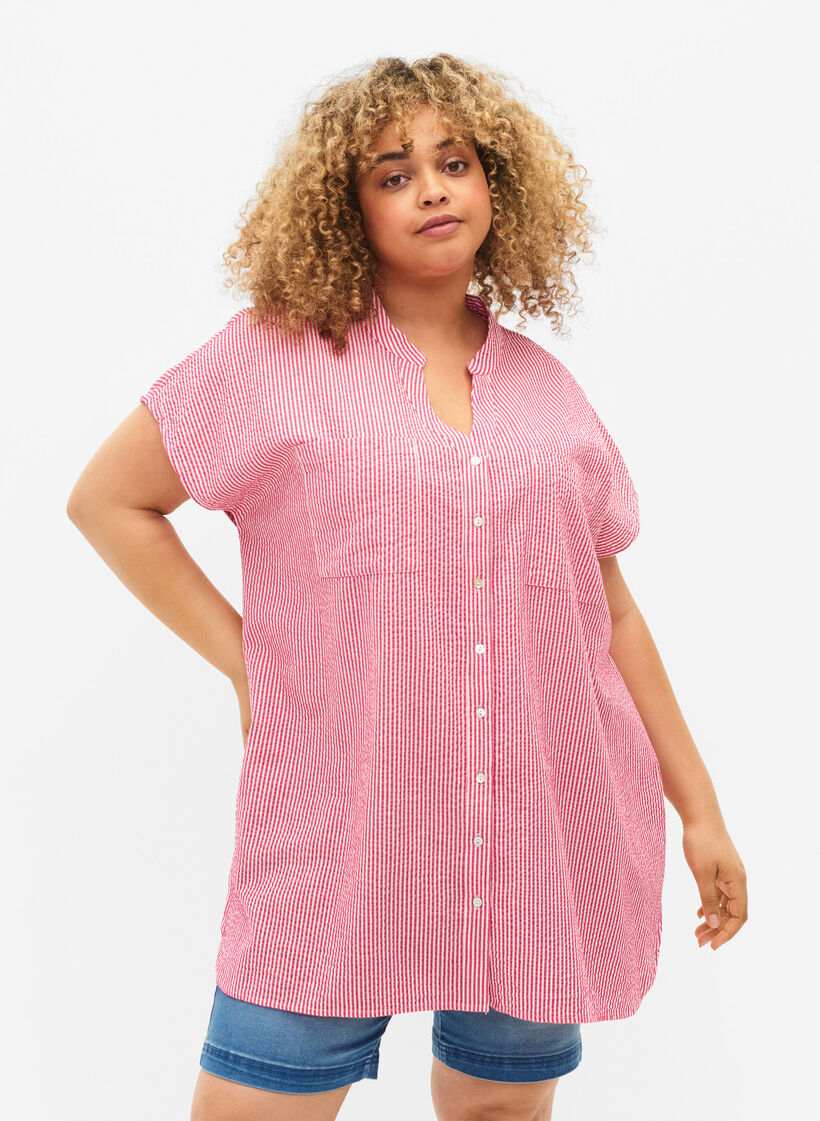 Lyhythihainen puuvillapaita raidoilla, Beetroot P. Stripe, Model image number 0