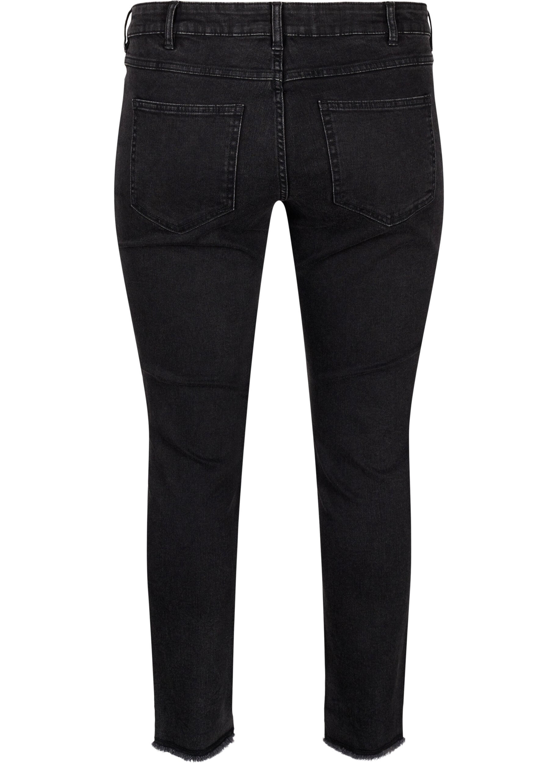 Zizzi Cropatut Emily-farkut, joiden lahkeissa on revityt reunat, Dark Grey Denim, Packshot image number 1