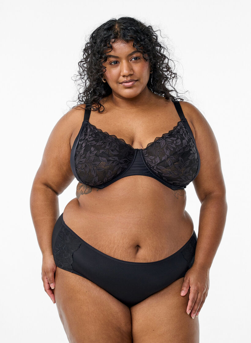 Kokonaamioiva rintaliivit pitsillä, Musta, Model image number 1