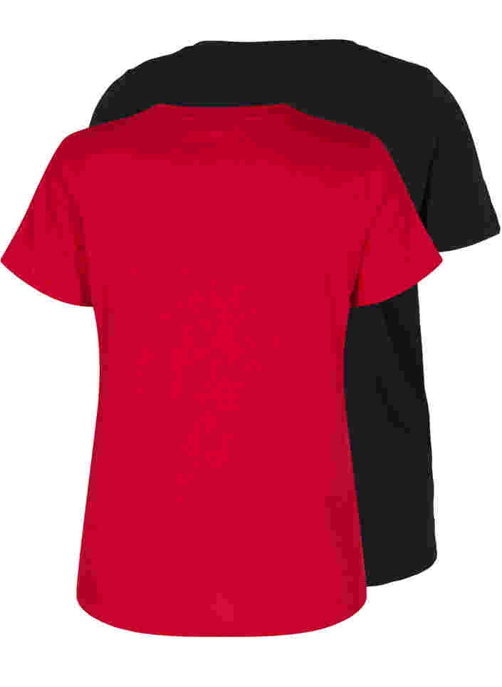 2 perus t-paitaa puuvillasta, Tango Red/Black, Packshot image number 1
