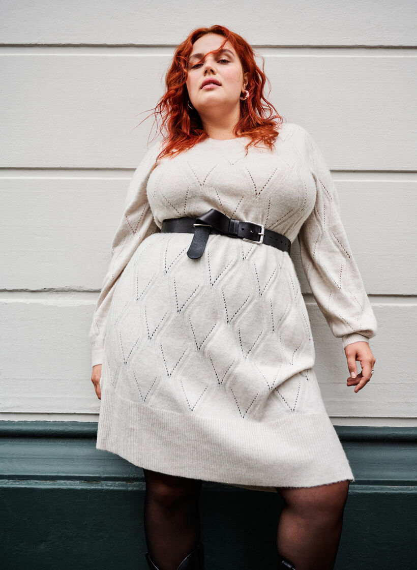 Pitkähihainen neulemekko, jossa on reikäkuvio, Birch Mel., Image image number 0