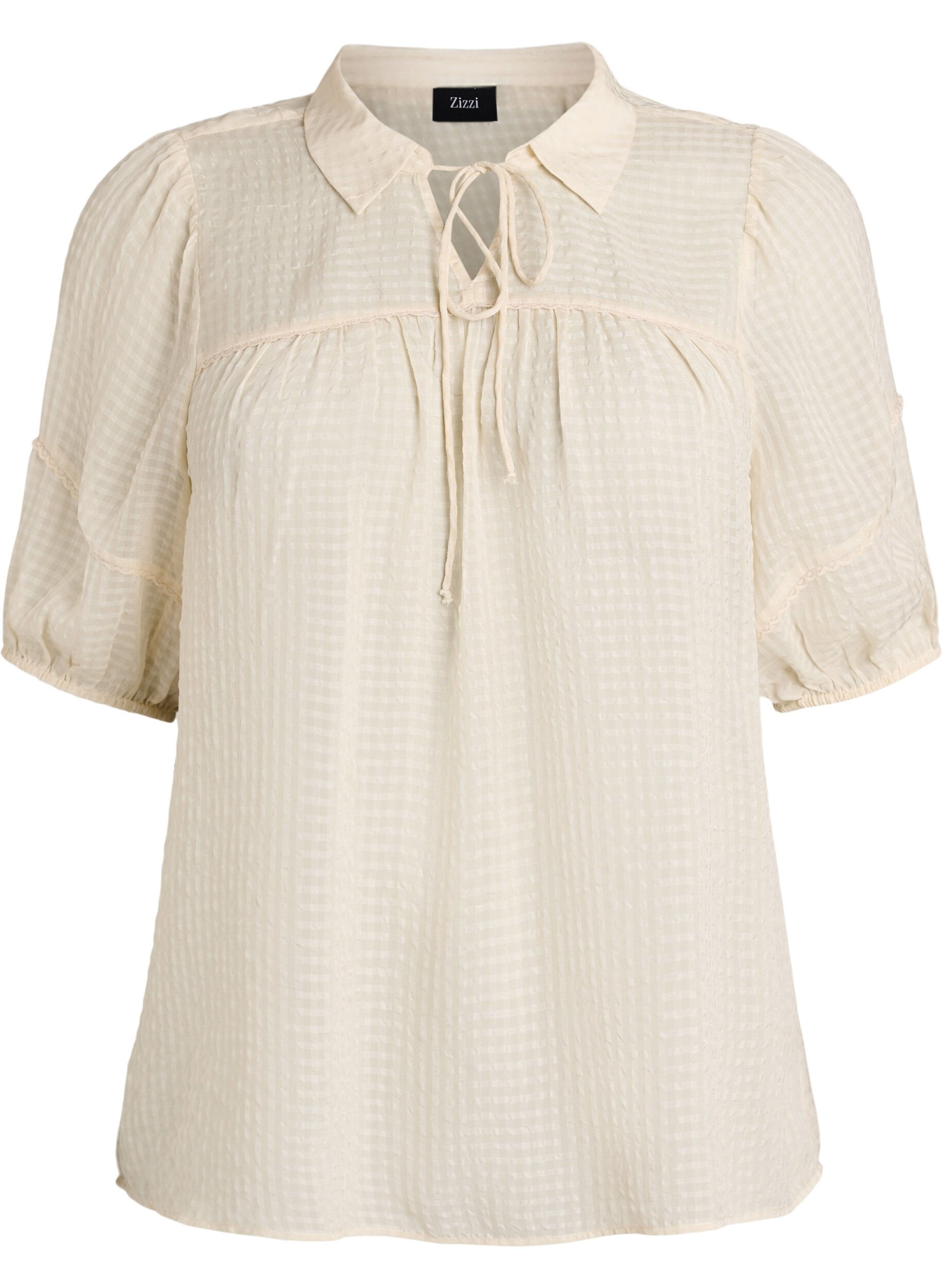 ZizziSeersucker-pusero ny&ouml;rill&auml;, Beige, Packshot image number 0
