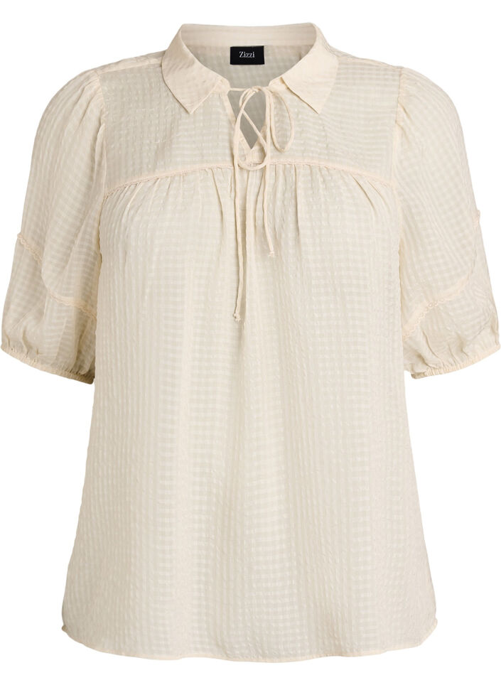 Seersucker-pusero ny&ouml;rill&auml;, Beige, Packshot image number 0