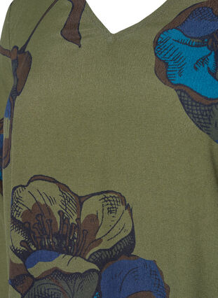 Pitkähihainen viskoosipusero kukkakuviolla	, Green Big Flower, Packshot image number 2