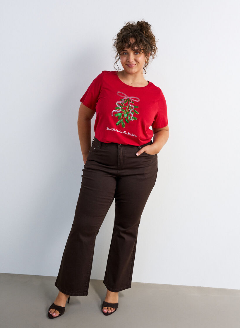 Joulupaita luomupuuvillasta, Punainen, Model image number 1