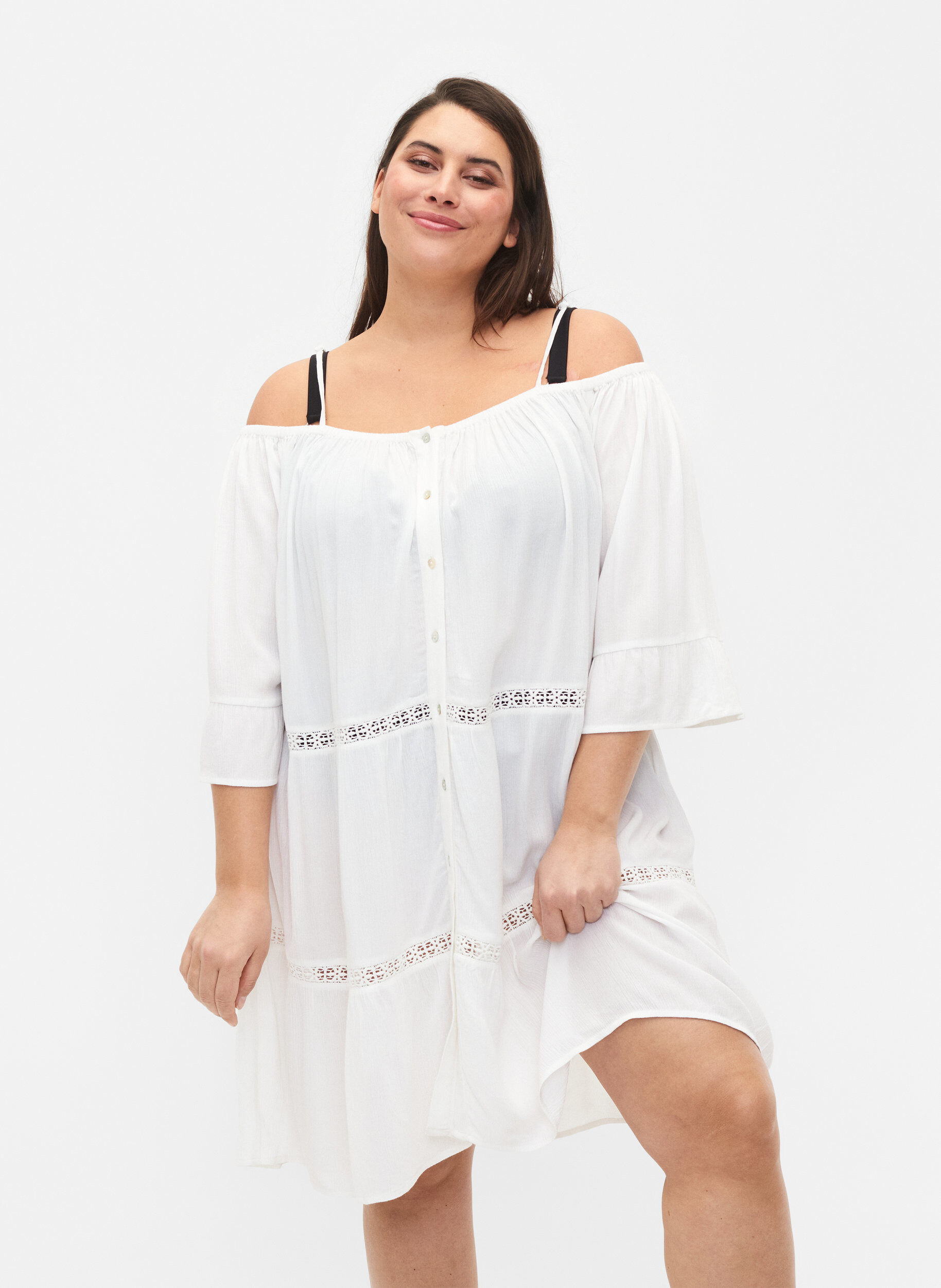 Zizzi Off shoulder -rantatunika, White, Model image number 0