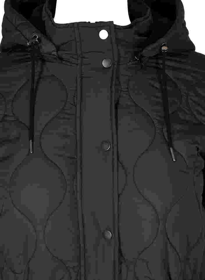 Tikattu lämpötakki fleecevuorella ja irrotettavalla hupulla, Black, Packshot image number 2