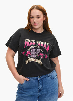 Luomupuuvillainen T-paita kotka-kuviolla, Grey Free Souls, Model image number 0