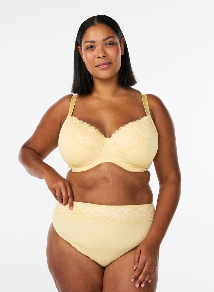 Topatut rintaliivit pitsill&auml; ja dobby-kuviolla, Keltainen, Model image number 1