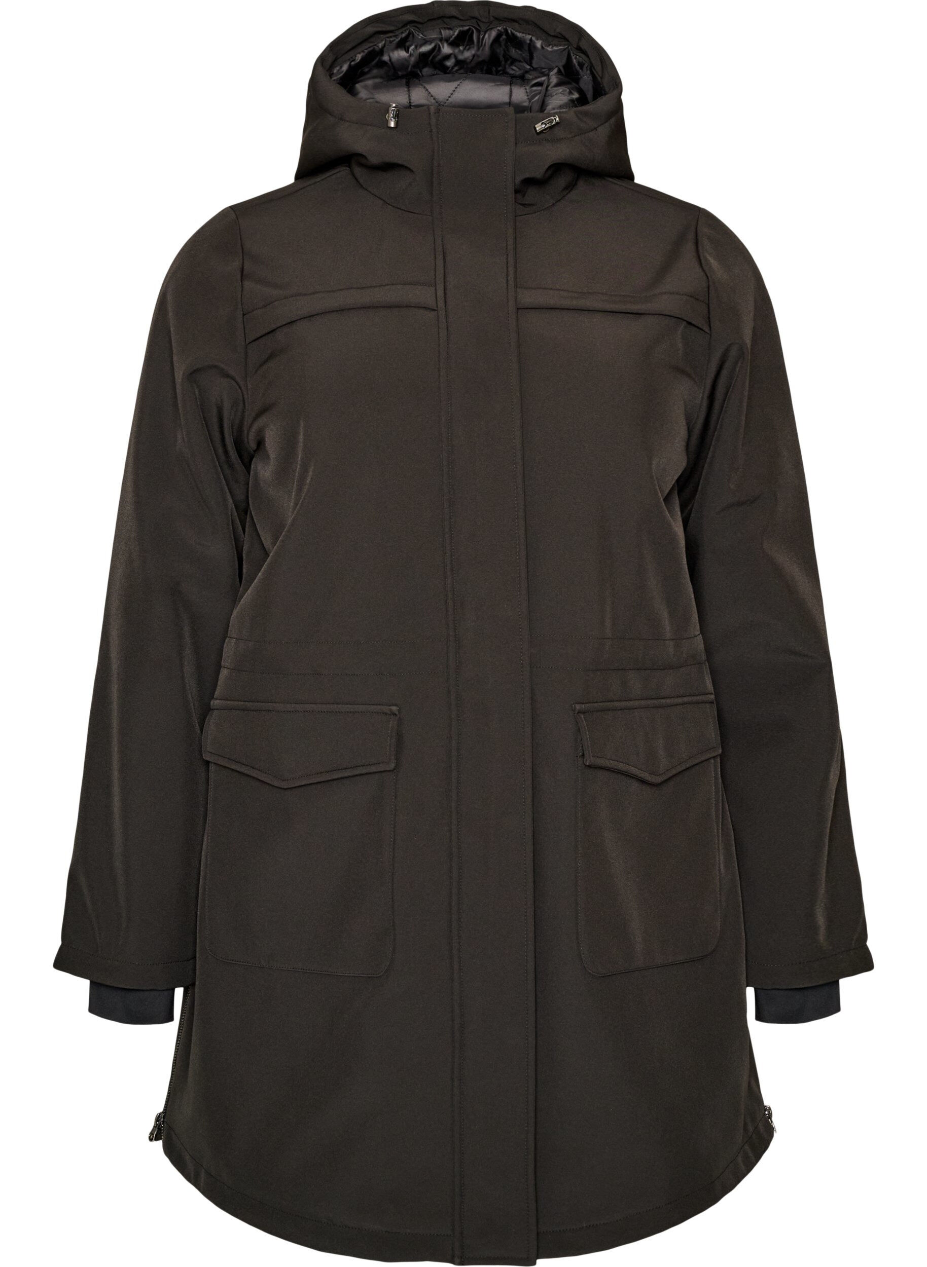 Vett&auml; hylkiv&auml; softshell-takki, jossa on tikattu vuori