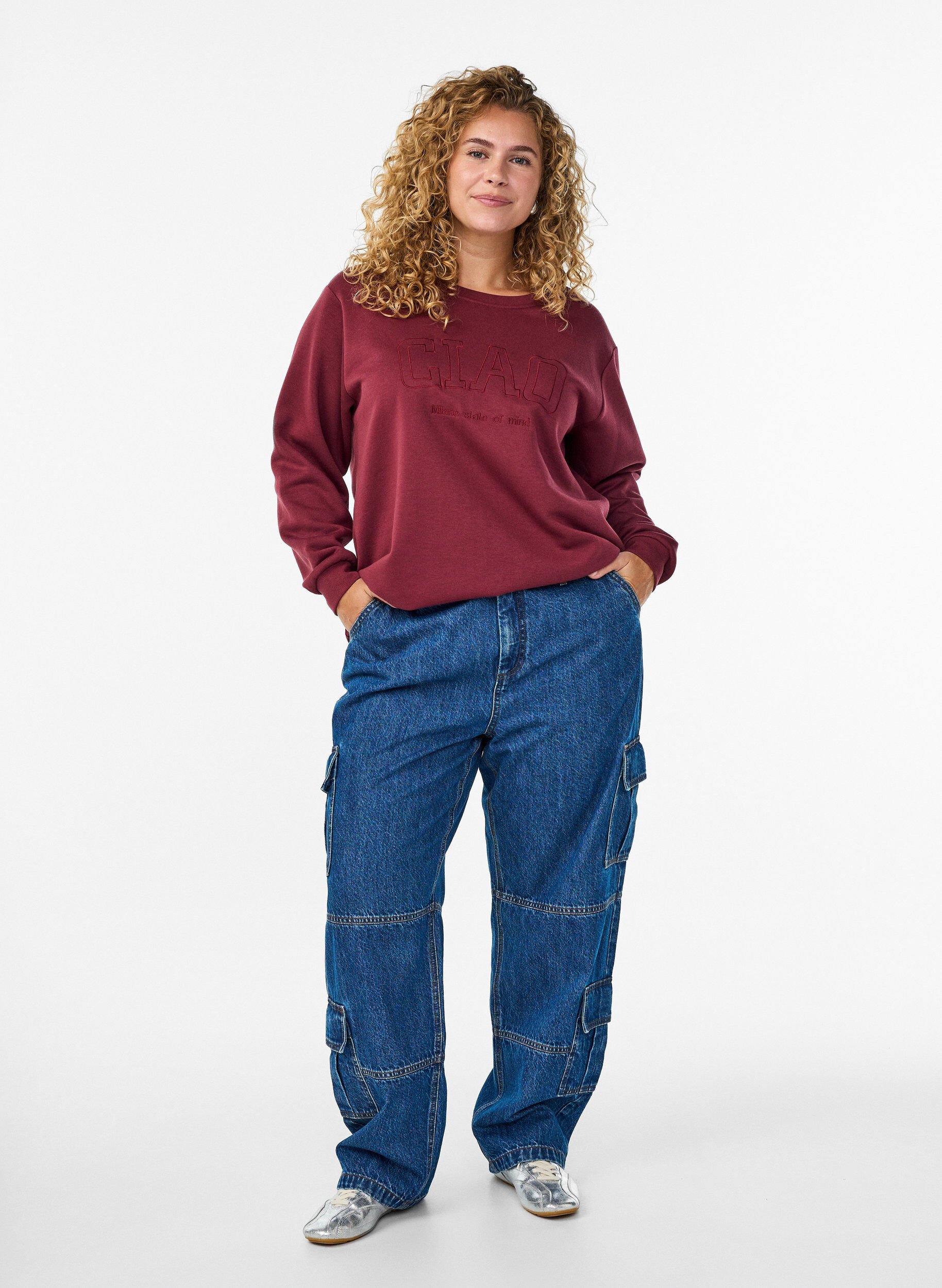 Zizzi Milan -kuvioitu collegepaita, Tumma Bordeaux, Model image number 1