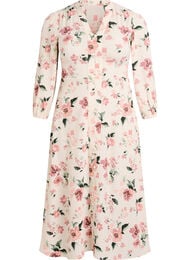 Midi-mekko smockilla ja koristeellisilla napeilla, Beige