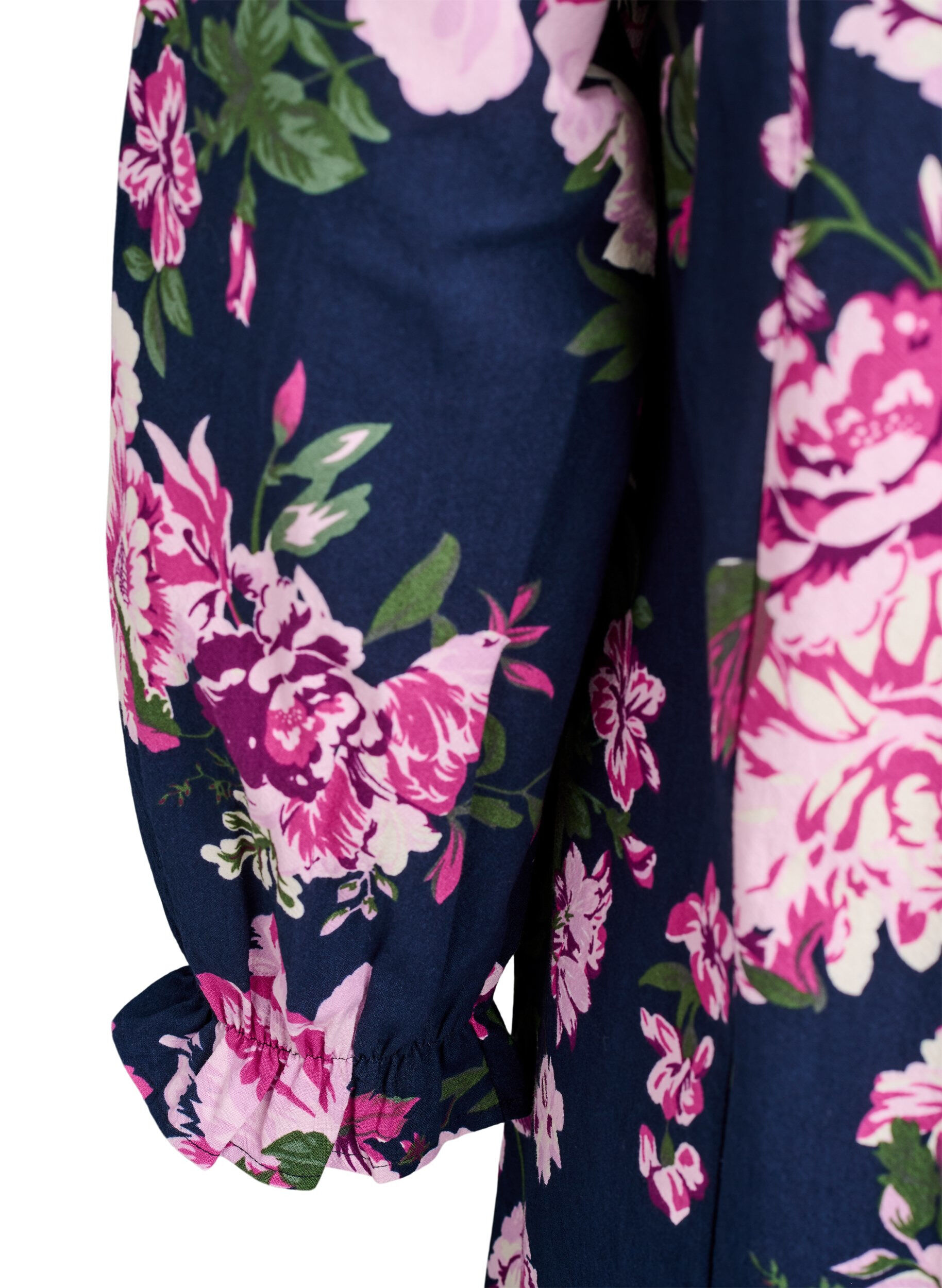 Zizzi Lyhyt puuvillamekko V-p&auml;&auml;ntiell&auml; ja pitkiss&auml; hihoissa, Sininen, Packshot image number 3