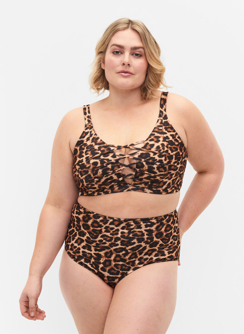 Korkeavyötäröinen bikinialaosa leopardikuosilla, Leopard Print, Model image number 0