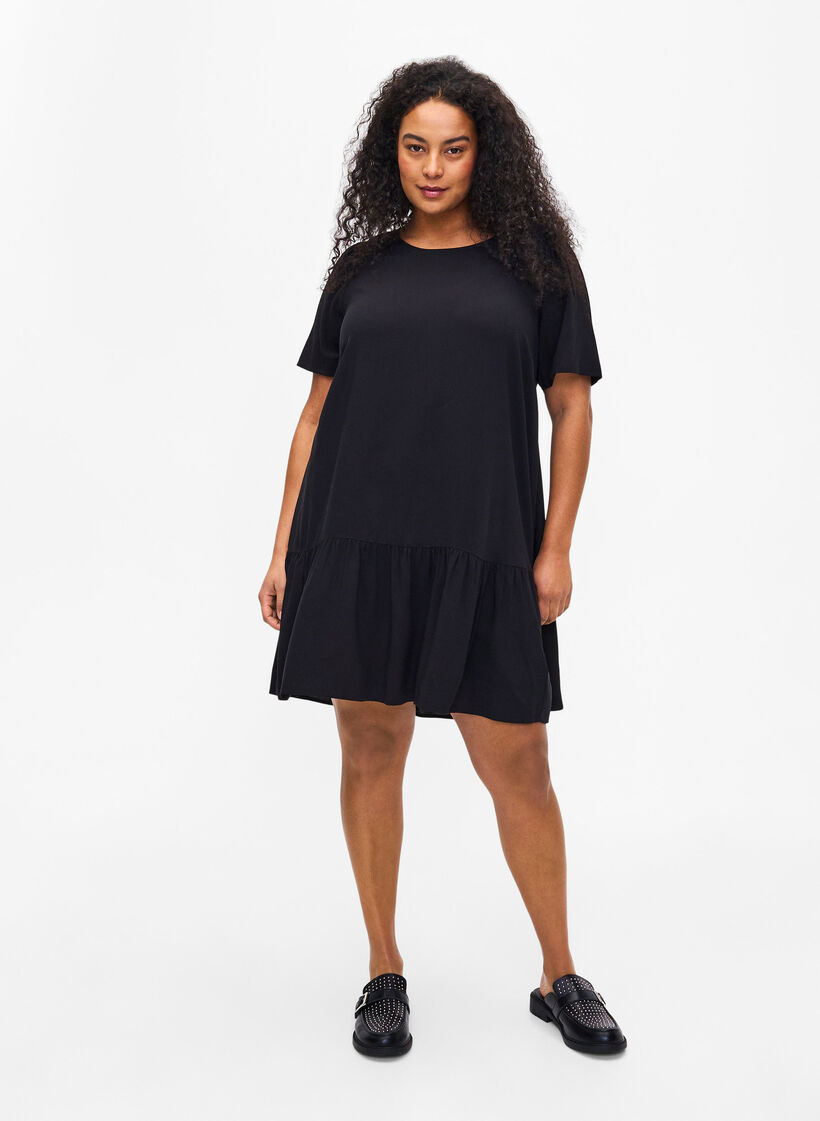 Viskoosimekko leikkauslinjalla, Musta, Model image number 1