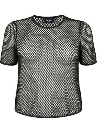 Verkkokankainen pusero lyhyillä hihoilla, Black, Packshot image number 0