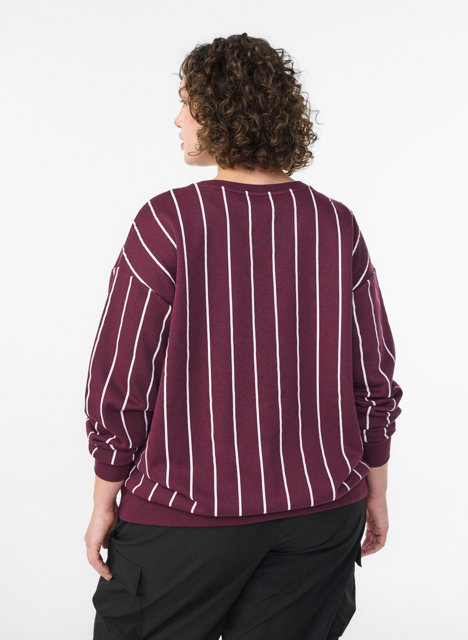 Zizzi Raidallinen collegepaita tekstiprintill&auml;, Punainen, Model image number 2