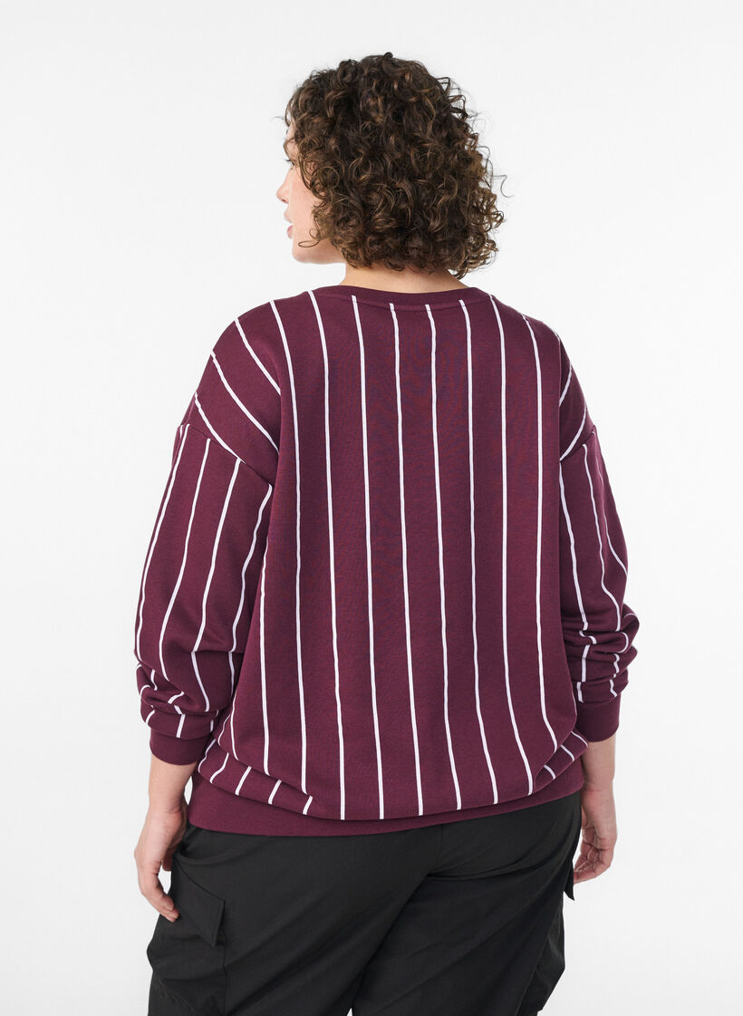 Raidallinen collegepaita tekstiprintillä, Punainen, Model image number 2