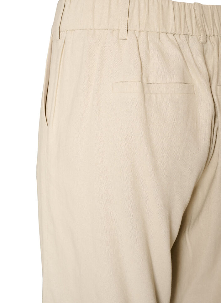 Korkeavy&ouml;t&auml;r&ouml;iset bermudashortsit pellavasta ja viskoosista, Beige, Packshot image number 3