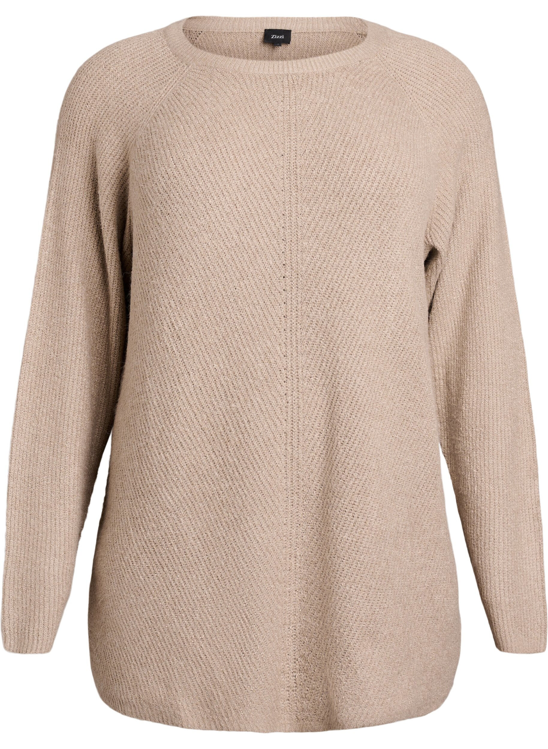ZizziNeulepusero, jossa on vinoraitakuvio ja raglanhihat, Beige, Packshot image number 0