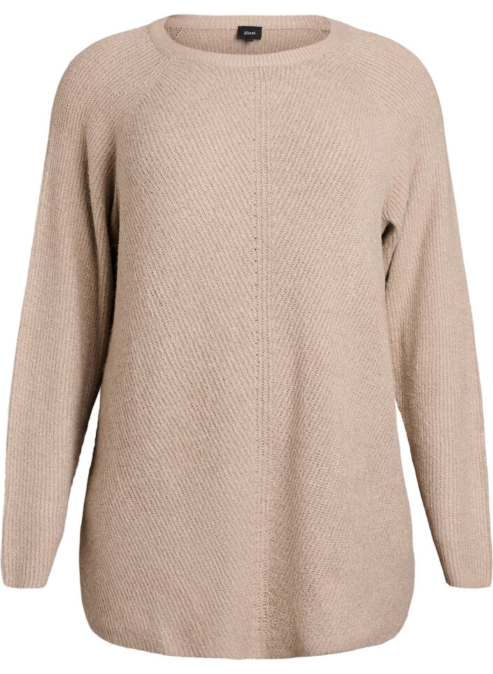 Neulepusero, jossa on vinoraitakuvio ja raglanhihat, Beige, Packshot image number 0