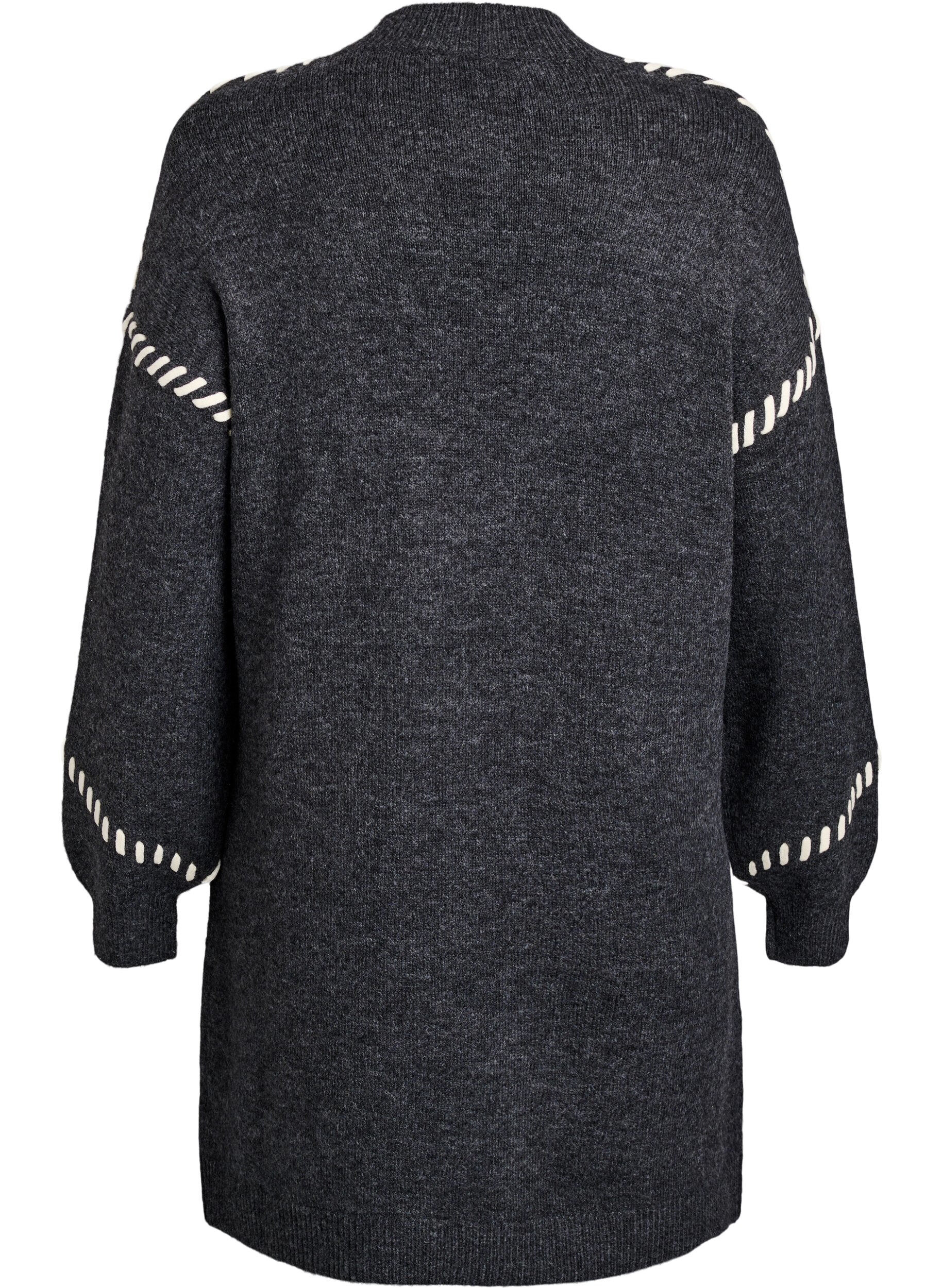 Zizzi Neulottu mekko, jossa kontrastitikkaukset, Harmaa, Packshot image number 1