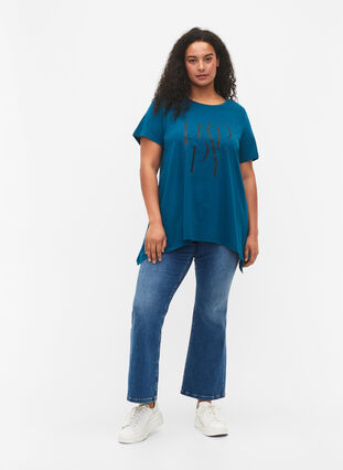 Puuvillainen t-paita tekstipainatuksella, Blue Coral HAPPY, Model image number 2