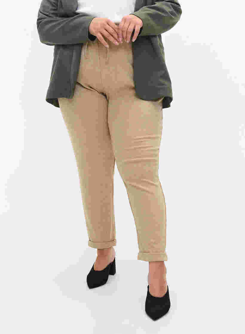 Meleeratut housut nyörillä ja taskuilla , Beige Melange, Model image number 3