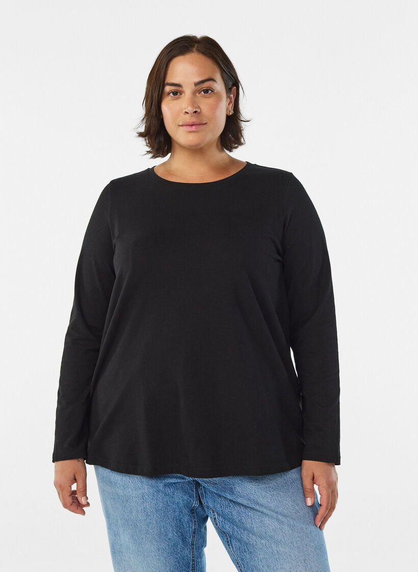 Perus jersey-paita, jossa pitk&auml;t hihat, Musta, Model image number 0