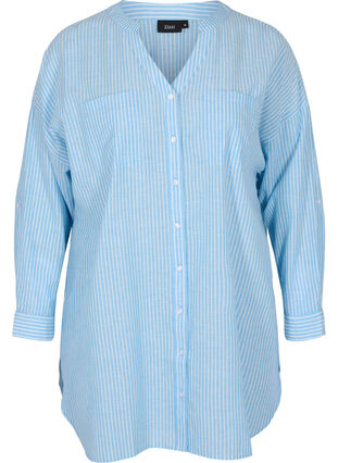Raidallinen paita 100% puuvillasta, Lichen Blue Stripe , Packshot image number 0