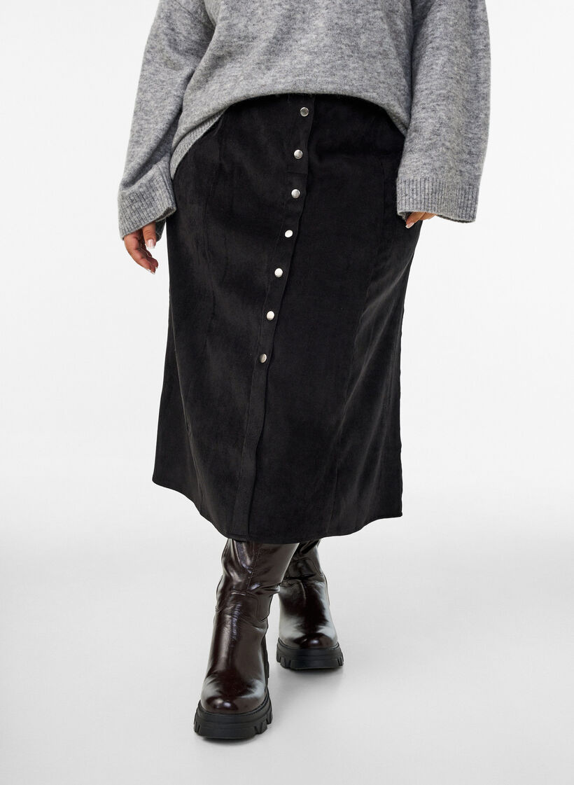 A-linjainen velourhame napeilla, Musta, Model image number 3