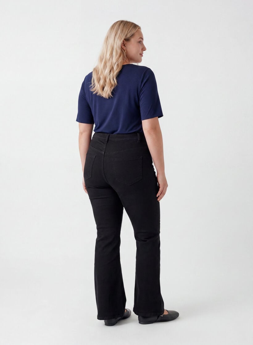 Lyhythihainen kudottu pusero, jossa on py&ouml;re&auml; p&auml;&auml;ntie, Sininen, Model image number 2