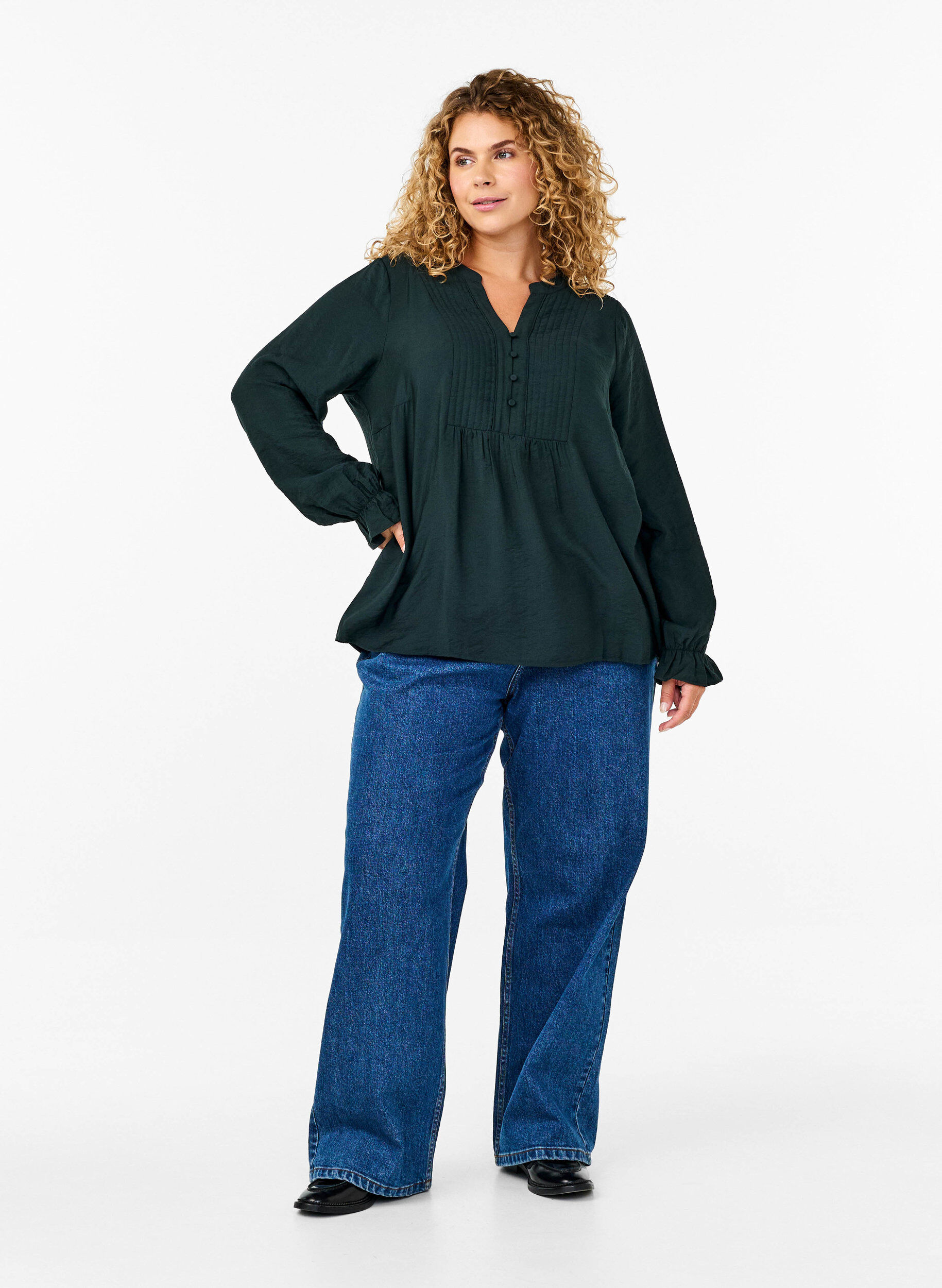 Zizzi Pitk&auml;hihainen pusero V-p&auml;&auml;ntiell&auml;, Scarab, Model image number 2